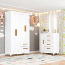 Ver imagem 1 de Quarto Bebê Infantil com Guarda-Roupa 4 Portas e 2 Gavetas com Cômoda 4 Gavetas e 1 Porta Branco
