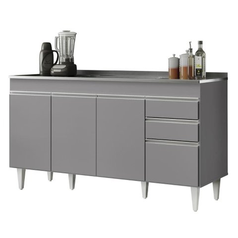 Balcão de Cozinha com Pia Inox 150cm Marrocos Cinza - Lumil
