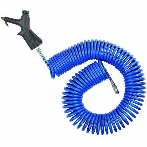 Mangueira Espiralada Pneumática 5 mts x 8mm PU terminais macho 1/4" e Bico de Limpeza