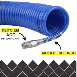 Mangueira Espiralada Pneumática 5 mts x 8mm PU terminais macho 1/4" e Bico de Limpeza - 2