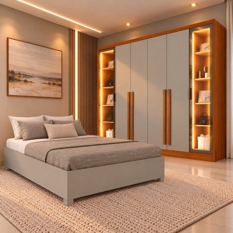 Conjunto Casal Guarda Roupa Portugal Reflecta e Cama Solteiro Monaco