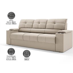 Sofá com Porta Copos Retrátil e Reclinável Tom 2,05m Velosuede - Netsofas - Bege - 2