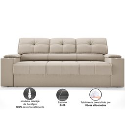 Sofá com Porta Copos Retrátil e Reclinável Tom 2,05m Velosuede - Netsofas - Bege - 4