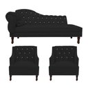 Ver imagem 1 de Kit Divã Cancun 140cm Braço Direito + 2 Poltronas Genesis com Strass Suede: Preto