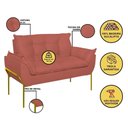 Ver imagem 3 de Kit 2 Poltronas + Namoradeira Pé Metal Dourado Recepção Sala Rosa