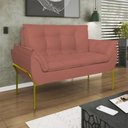 Ver imagem 2 de Kit 2 Poltronas + Namoradeira Pé Metal Dourado Recepção Sala Rosa