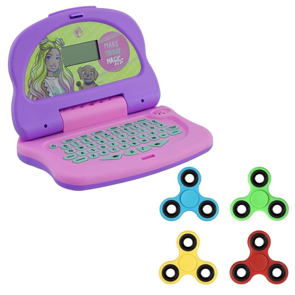 Kit Laptop Infantil Educativo Candide Barbie Charm Tech Bilíngue + 1 Fidget Spinner Sortido