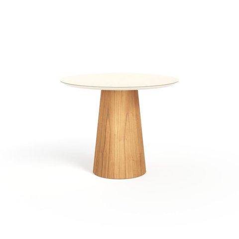 Mesa de Jantar Redonda 100cm Scandi 4 Lugares Lamina Natural de Madeira Off White Vidro