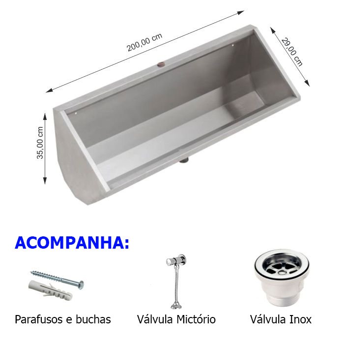 Mictório Coletivo Inox 2,0 Mts - Válvula Automática - Mict2000 - 3