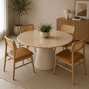 Ver imagem 4 de Mesa de Jantar Cone Redondo 80 cm Tampo Mármore Travertino Base Laca Off White