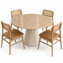 Ver imagem 3 de Mesa de Jantar Cone Redondo 80 cm Tampo Mármore Travertino Base Laca Off White