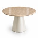 Ver imagem 1 de Mesa de Jantar Cone Redondo 80 cm Tampo Mármore Travertino Base Laca Off White