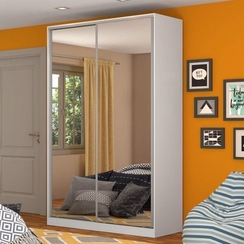 Guarda-Roupa Solteiro com Espelho 2 Portas 3 Gavetas