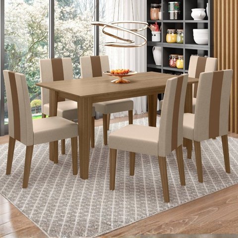 Conjunto Mesa de Jantar Liz 160cm 6 Cadeiras Linea Revestidas em Suede Cavalho Yescasa