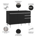 Ver imagem 3 de Balcão Gabinete 120cm 3 Portas 2 Gavetas Michigan Preto - Lumil Móveis