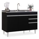 Ver imagem 1 de Balcão Gabinete 120cm 3 Portas 2 Gavetas Michigan Preto - Lumil Móveis