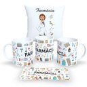 Ver imagem 1 de Kit com 1 Caneca de Porcelana e 1 Almofada Branca 30x30cm Personalizadas Profissões "farmacia"