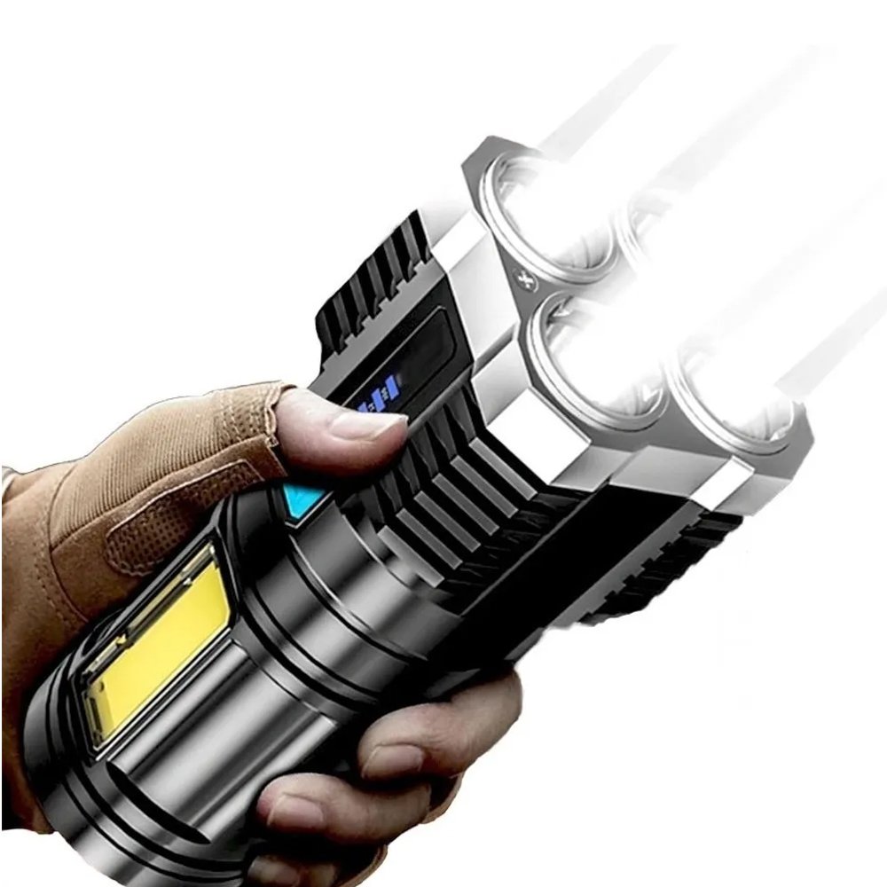 Lanterna LED Tática Potente 4 Núcleos Alto Brilho Recarregável Portátil Longo Alcance Ultra Iluminaç - 2