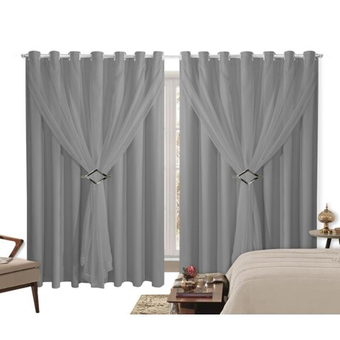 Cortina Blackout PVC 6,00m X 2,50m Com Voil Cinza
