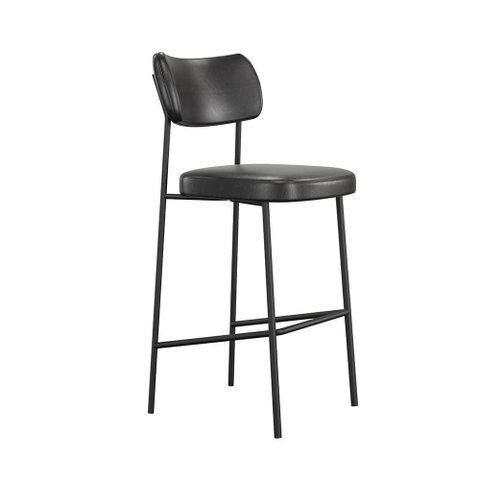 Banqueta Alta Stela para Bar Courino Preto Base Metálica Preta - Vallisa Decor