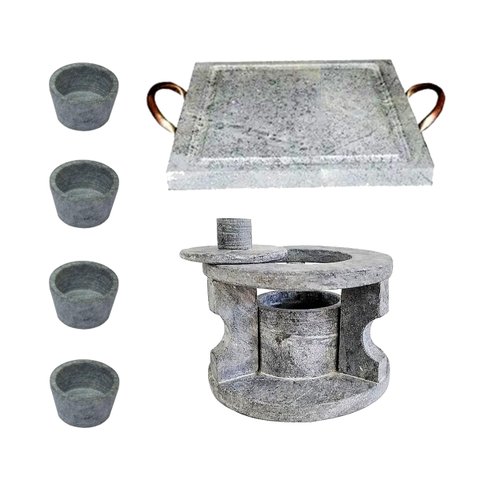 Fogareiro P Chapa Quadrada 20x20cm e Molheiras Pedra Sabão