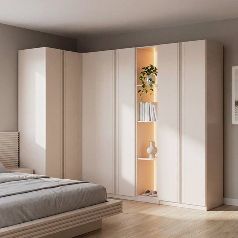 Guarda Roupa Planejado 7 Peças 1 Nicho com LED Samambaia CabeCasa MadeiraOriginals Offwhite