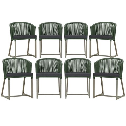 8 Cadeiras de Jantar Área Noronha em Alumínio com Pintura Fendi Corda Náutica Estofado 11 Trama Orig