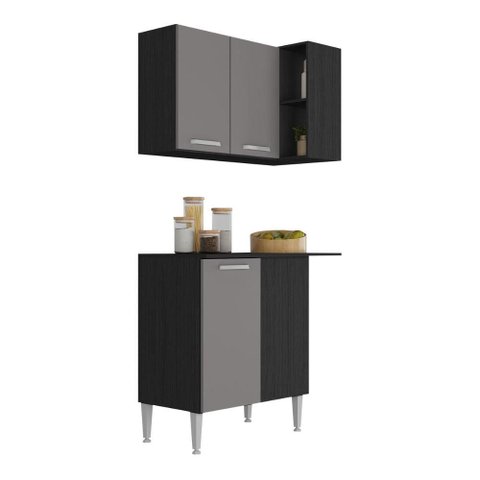 Kit Armário de Cozinha Aéreo Canto com Balcão 90cm 3 Portas Pequim Multimóveis Mp2381 Preto/