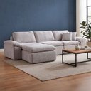 Ver imagem 2 de Sofá Modular na Caixa 3 Lugares com Puff Linho Aveludado D32 Cinza 303cm Cloud Zidi