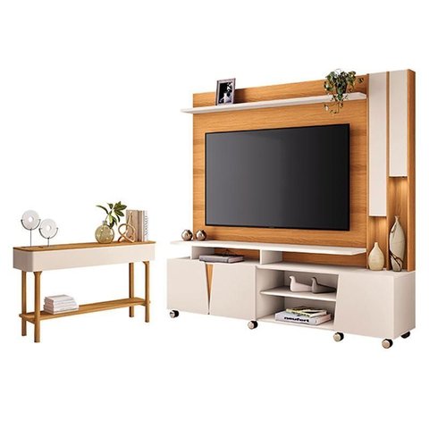 Estante Home Theater Virtus Cinamomo Off White com Aparador Fiero Off White Cinamomo- Hb Móveis