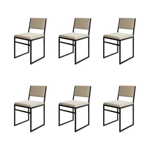 Kit 6 Cadeiras Industrial Isa Veludo Bege para Mesa Sala Cozinha Conforto - Bege