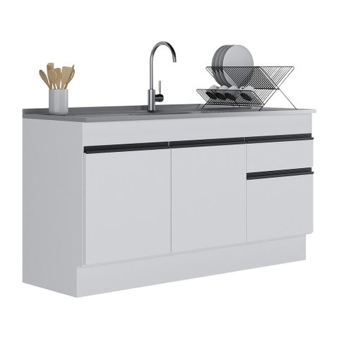 Balcão Cozinha C/ Rodapé Gabinete Pia 150cm 3 Ptas 1 Gav Veneza Multimóveis Mp2115.964 Branco/