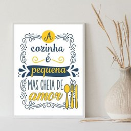 Quadro Cozinha Pequena Amarelo e azul 33x24cm:madeira Branca - 2