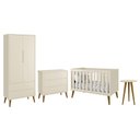 Ver imagem 1 de Dormitório Infantil Theo Retrô 2 Portas, Cômoda, Berço e Mesa de Apoio Areia Fosco com Pés