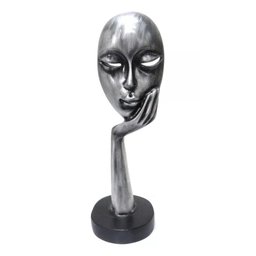 Escultura Estátua Máscara Face Mão no Rosto 36 Cm:prata Envelhecido - 1