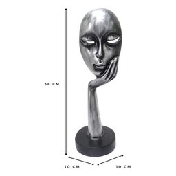 Escultura Estátua Máscara Face Mão no Rosto 36 Cm:prata Envelhecido - 2