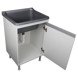 Tanque de Lavanderia 34 Litros Gabinete com Sifão e Válvula Cor:cinza - 4