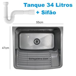 Tanque de Lavanderia 34 Litros Gabinete com Sifão e Válvula Cor:cinza - 5