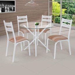 Conjunto de Mesa Redonda com 4 Cadeiras Luna Clássica Branco/Capuccino - 1 Conjunto de Mesa Redonda com 4 Cadeiras Luna Clássica Branco/Capuccino - 1