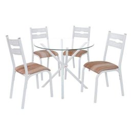 Conjunto de Mesa Redonda com 4 Cadeiras Luna Clássica Branco/Capuccino - 3 Conjunto de Mesa Redonda com 4 Cadeiras Luna Clássica Branco/Capuccino - 3