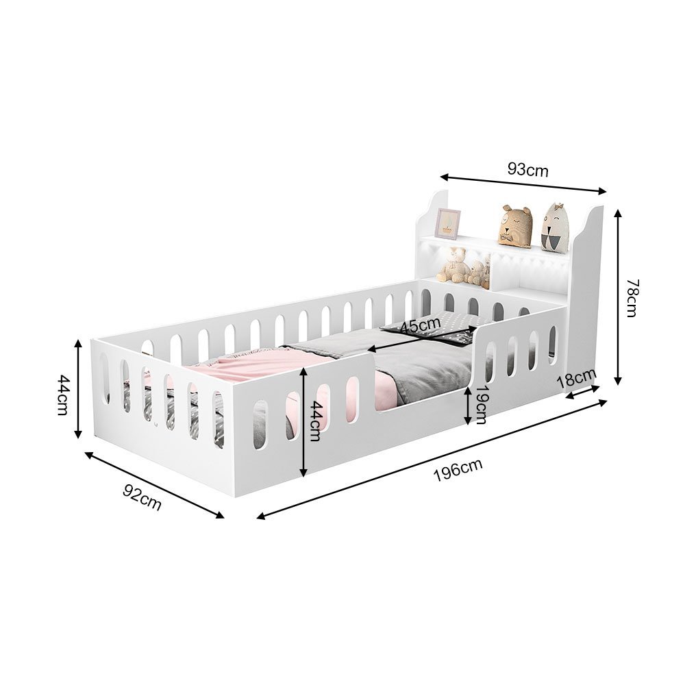 Cama Infantil Montessoriana Helo Solteiro com Nicho e Led - Branca - 4