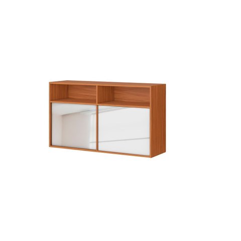 Armário Suspenso 120cm com Portas de Vidro de Correr Clara - Cinamomo/branco Aramóveis
