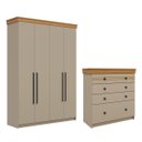 Ver imagem 2 de Conjunto Cômoda e Roupeiro England em MDF 4 Gavetas 4 Portas Corda/Freijó