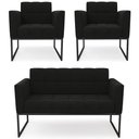 Ver imagem 1 de Sofá Namoradeira e 2 Poltronas Base Industrial Preto Ana Suede Preto - Ibiza