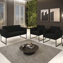 Ver imagem 2 de Sofá Namoradeira e 2 Poltronas Base Industrial Preto Ana Suede Preto - Ibiza