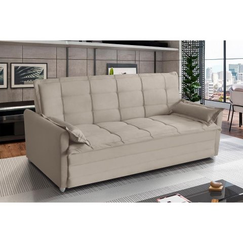 Sofá Cama 2,00m 3 Lugares Suede Vienna Castor