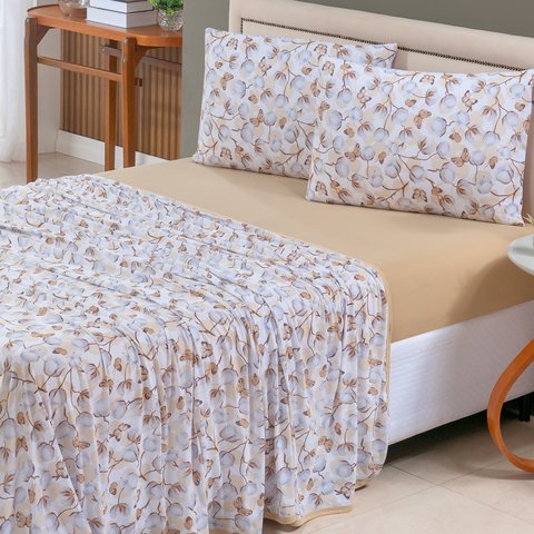 Jogo de Lençol Cama King 4 Peças 100% Algodão Malha Penteada:est Mostarda Algodão