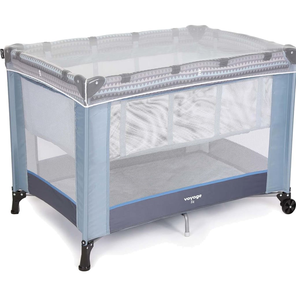 Berço Dobrável Portátil Voyage Fit - Azul Geo | MadeiraMadeira