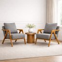 Ver imagem 1 de Kit 2 Poltronas Decorativa Mona Luxo Linho Cinza Base Madeira Maciça