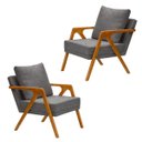 Ver imagem 2 de Kit 2 Poltronas Decorativa Mona Luxo Linho Cinza Base Madeira Maciça